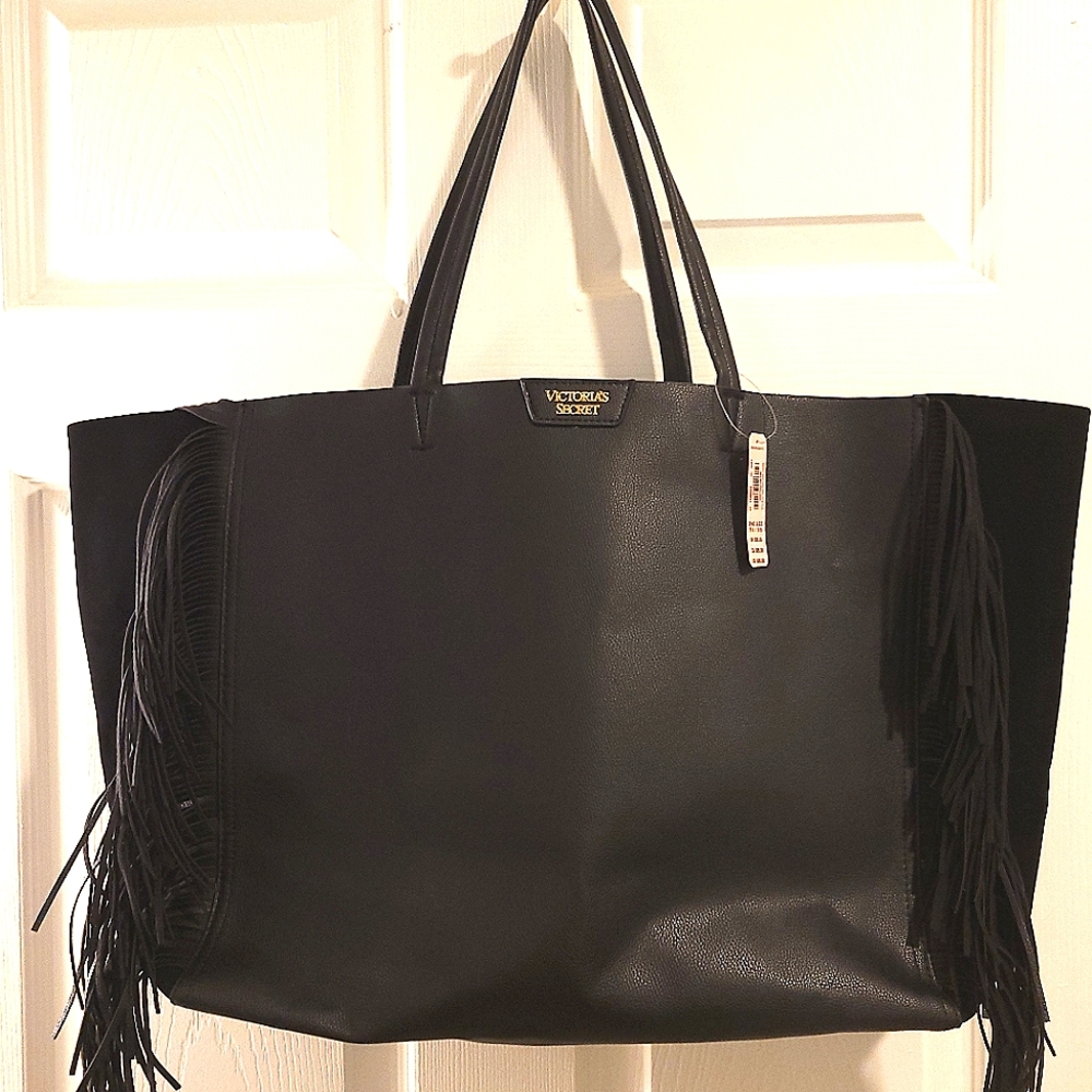 NWT Victoria's Secret Black tote fringe detail